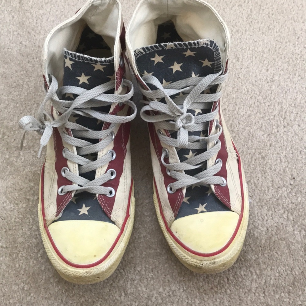 Distressed American flag high top converses